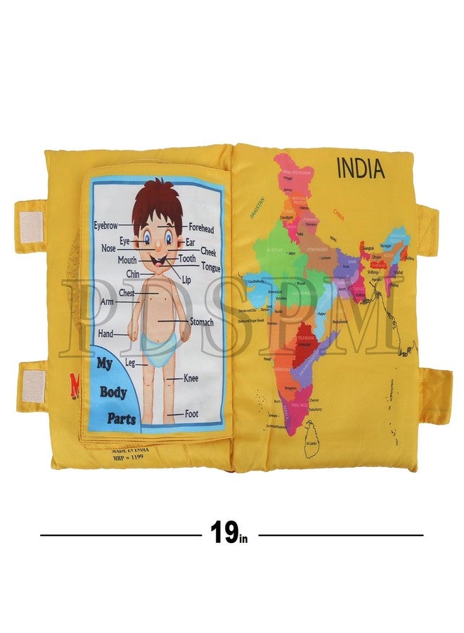 PDSPM Learning Cushion Pillow Book For Kids With 2 Languages Learn - English And Hindi, Activity Play, Soft Cloth Book Baby Pillow Toys,(Cushion Gold),1 Count - Image 3